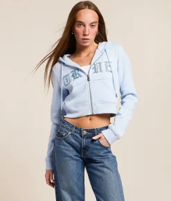 True Religion Embroidered Knit Cropped Hoodie Cashmere Blue Best