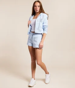 True Religion Embroidered Knit Cropped Hoodie Cashmere Blue Best