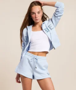 True Religion Embroidered Knit Cropped Hoodie Cashmere Blue Best