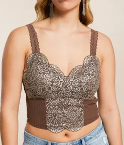 BKE core Embroidered Lace Full Coverage Bralette Brown Silver Discount