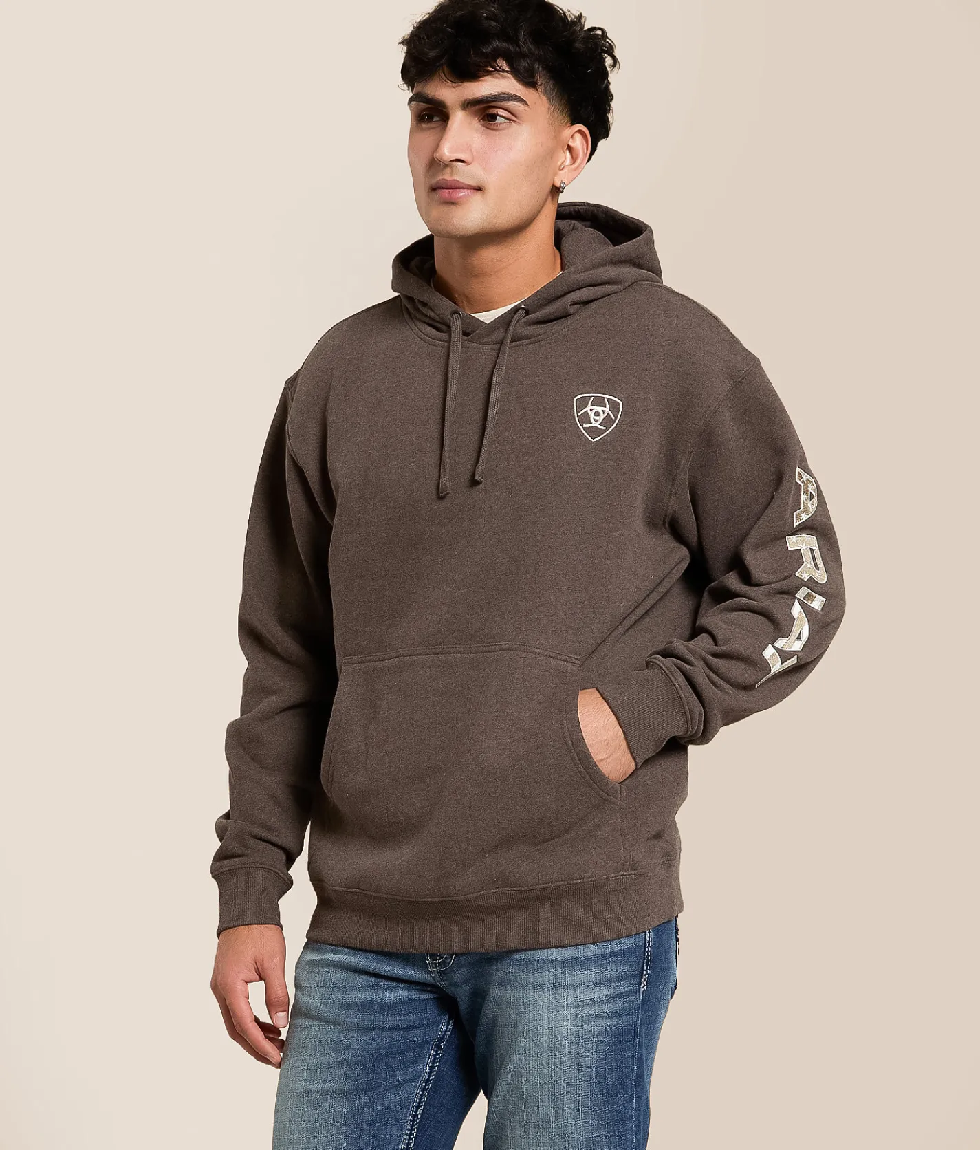 Ariat Embroidered Logo Hooded Sweatshirt Brown Heather Clearance
