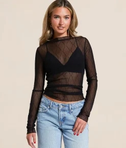 Tops | Willow & Root Embroidered Mesh Top Cashmere Blue