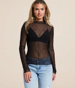 Tops | Willow & Root Embroidered Mesh Top Cashmere Blue