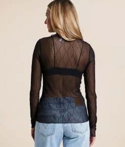 Tops | Willow & Root Embroidered Mesh Top Cashmere Blue
