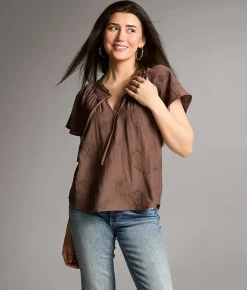 Tops | BKE Embroidered Paisley Top Peppercorn