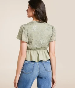 Daytrip Embroidered Peplum Top Seagrass Hot