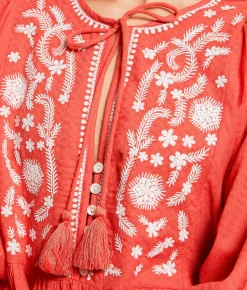 En Creme Embroide Peplum Top Red Best