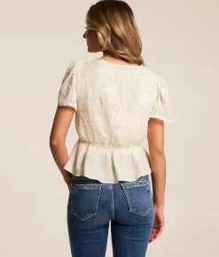 Tops | Daytrip Embroidered Peplum Top Cream