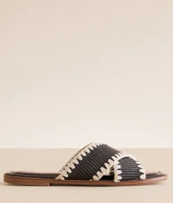Muse & Co. Embroidered Raffia Sandal Black Hot