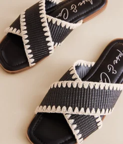 Muse & Co. Embroidered Raffia Sandal Black Hot
