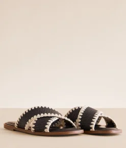 Muse & Co. Embroidered Raffia Sandal Black Hot