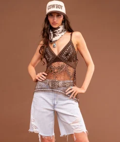 Sterling & Stitch Embroidered Sequin Mesh Tank Top Mustang Sale