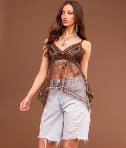 Sterling & Stitch Embroidered Sequin Mesh Tank Top Mustang Sale