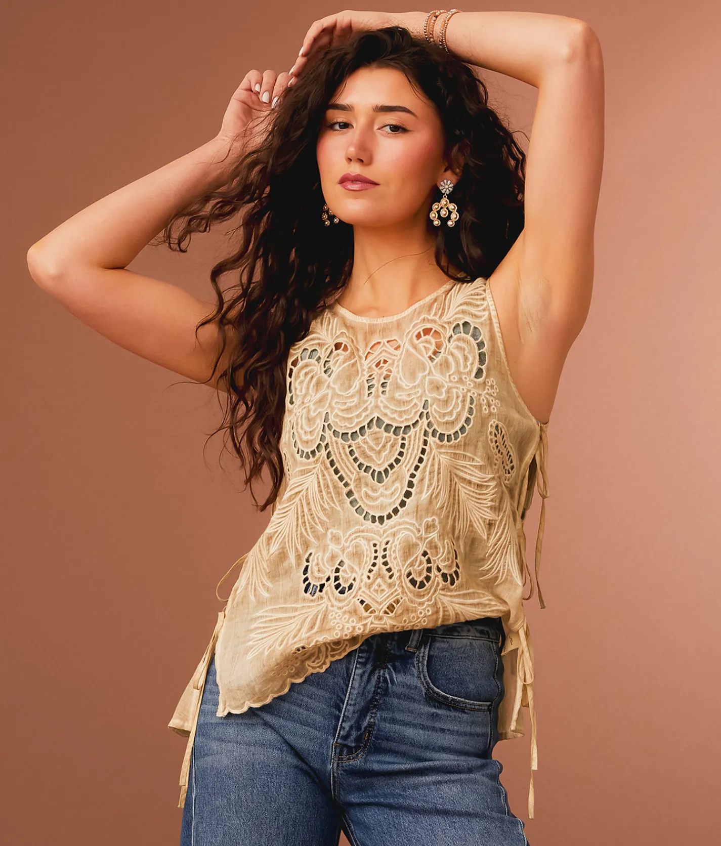 Tops | Gimmicks Embroidered Side Tie Tank Top Birch