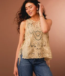 Tops | Gimmicks Embroidered Side Tie Tank Top Birch