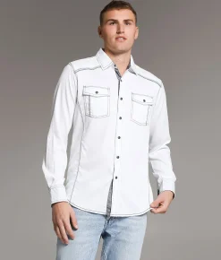 BKE Embroidered Standard Shirt White Discount