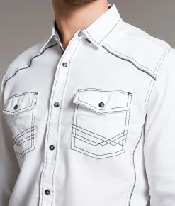 Tops | BKE Embroidered Standard Stretch Shirt White