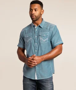 Tops | Buckle Black Embroidered Standard Stretch Shirt Teal