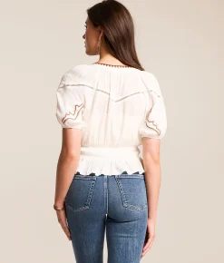 Tops | Miss Me Embroidered Swiss Dot Top Off White