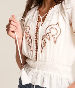 Tops | Miss Me Embroidered Swiss Dot Top Off White