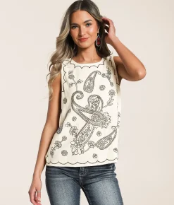 Daytrip Embroidered Tank Top Cream Best