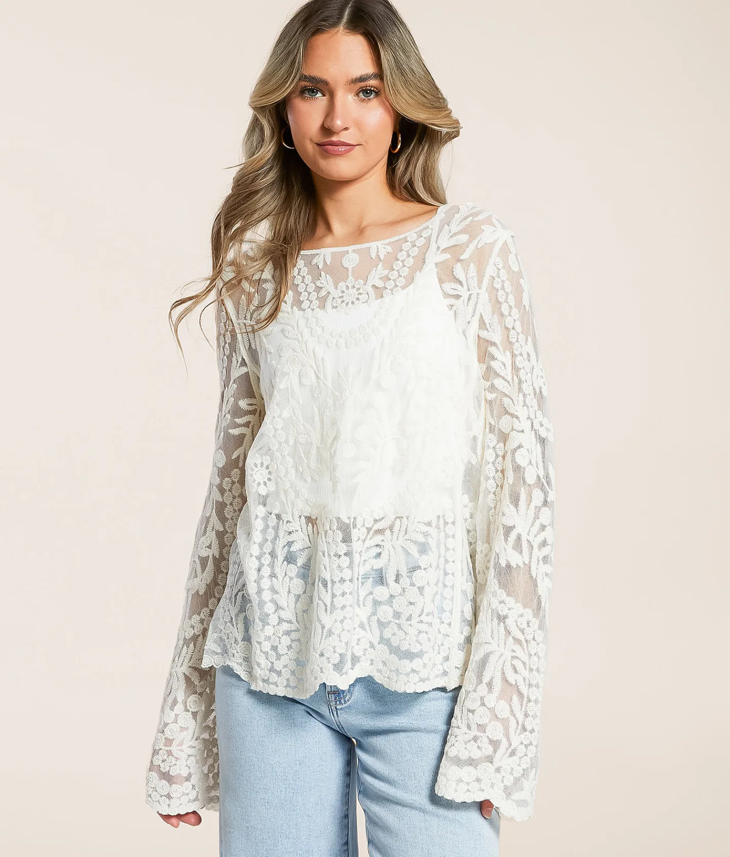 Tops | Daytrip Embroidered Top Cream