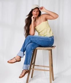 Tops | 33 Coastal Embroidered Two-Way Peplum Tank Top Yellow