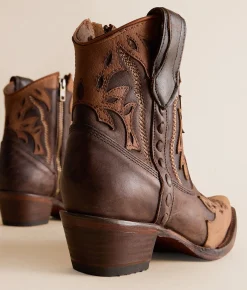 Circle G by Corral Embroidered Western Leather Ankle Boot Brown Clearance