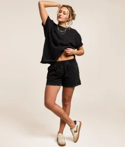 Gilded Intent Embroidery Quilted Short Washed Black Outlet