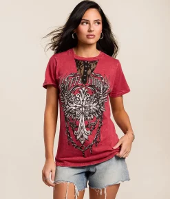 Tops | Affliction Empower T-Shirt Dirty Red Lava Wash