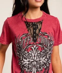 Tops | Affliction Empower T-Shirt Dirty Red Lava Wash
