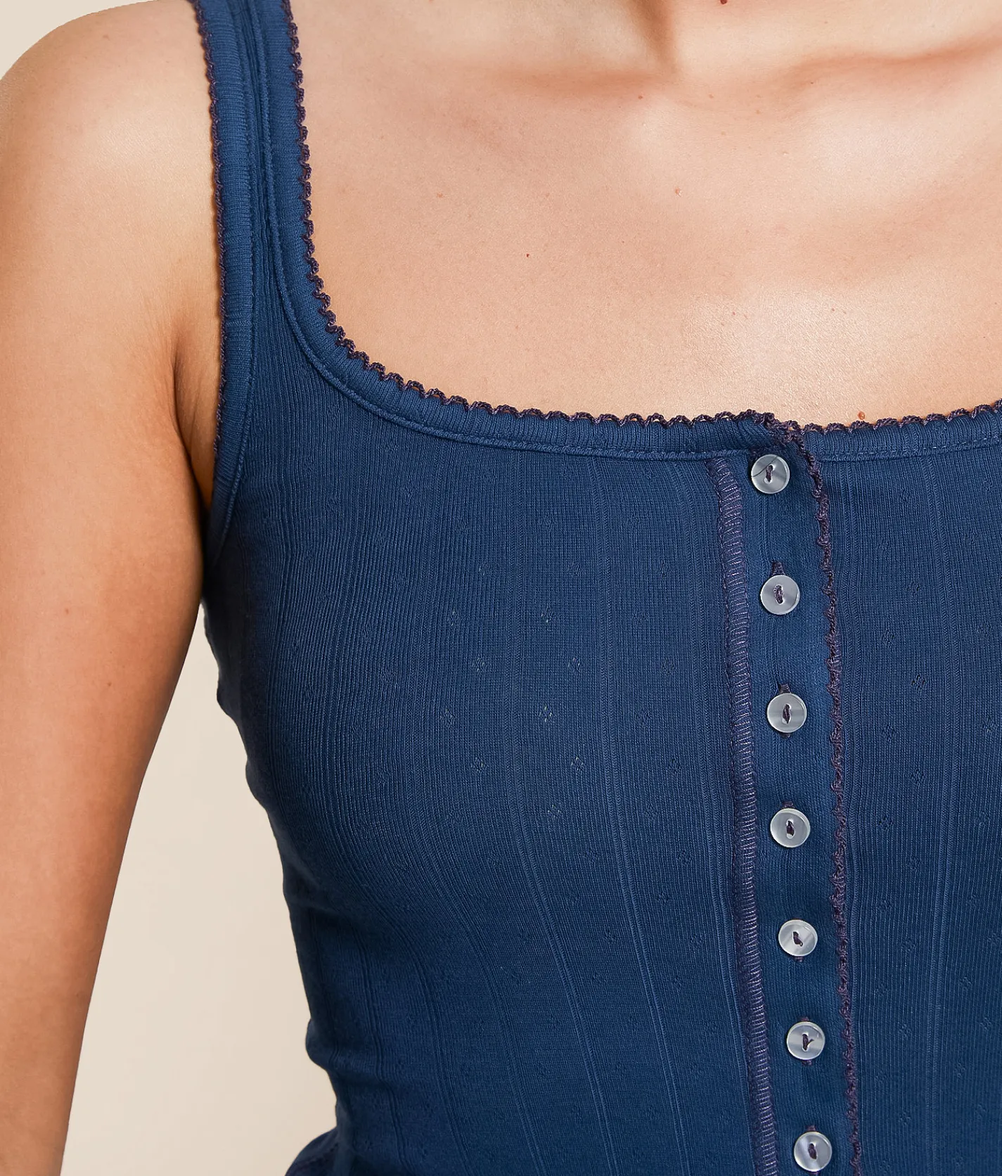 Free People End Game Pointelle Tank Top Indigo Clearance