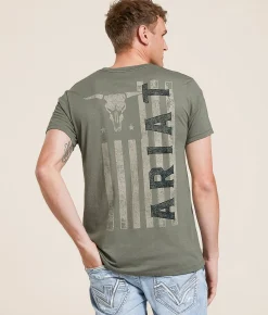 Tops | Ariat Established Patriot Stamper T-Shirt Olive Heather