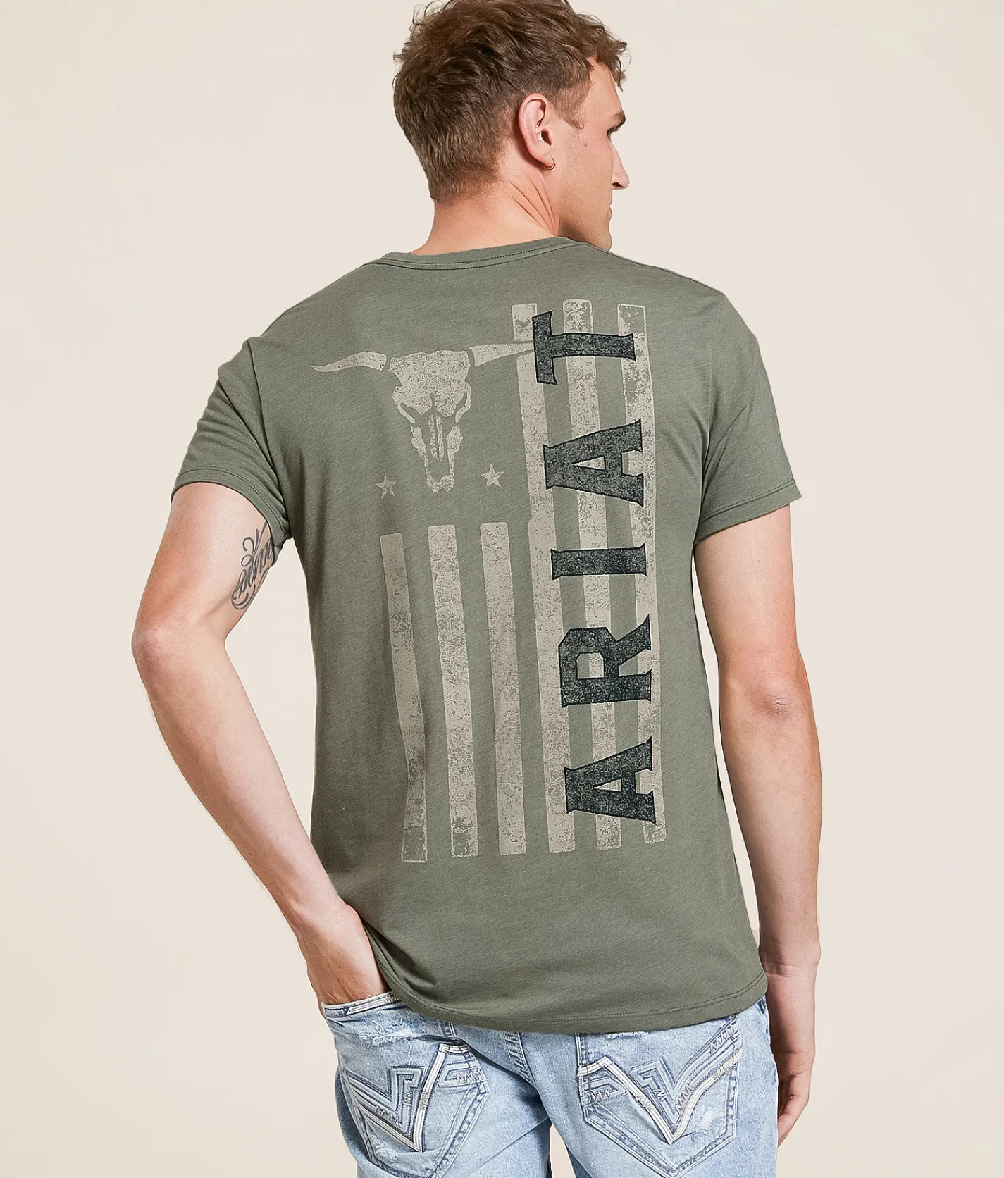 Tops | Ariat Established Patriot Stamper T-Shirt Olive Heather