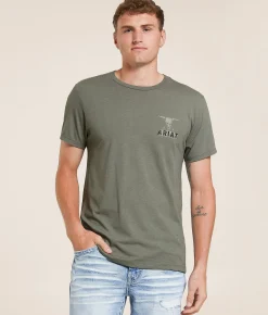 Ariat Established Patriot Stamper T-Shirt Olive Heather Outlet