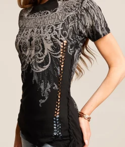 Tops | Affliction Estellerly T-Shirt Black Reactive