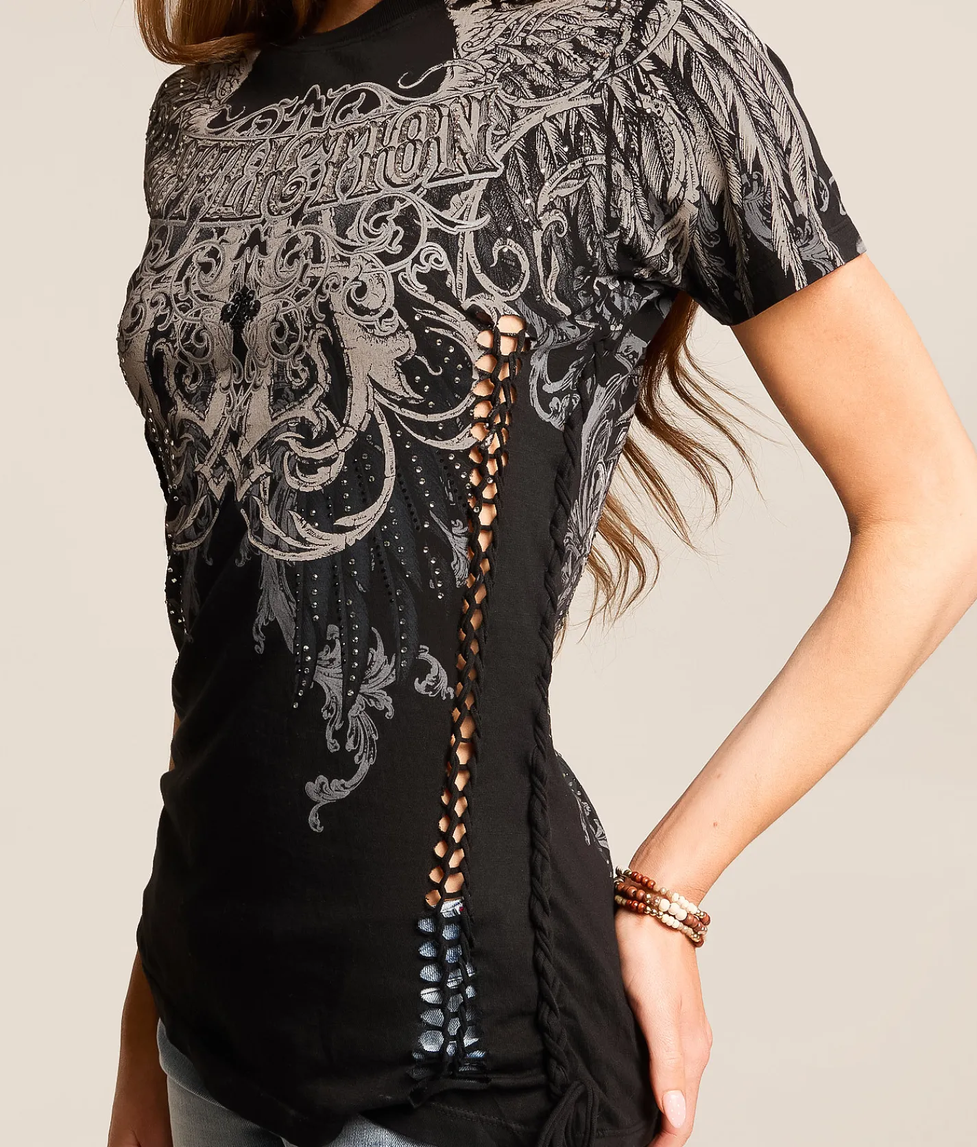 Tops | Affliction Estellerly T-Shirt Black Reactive