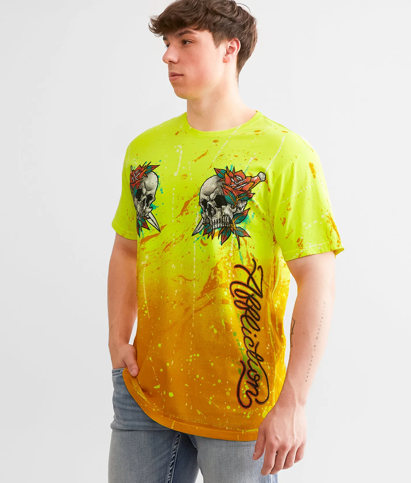 Graphic T-Shirts | Affliction Eternal Crypt T-Shirt Optic Neon Yellow Pigment