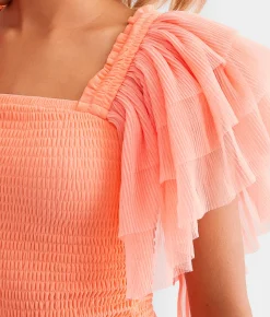 Tops | Veveret Exaggerated Mesh Ruffle Sleeve Top Desert Flower