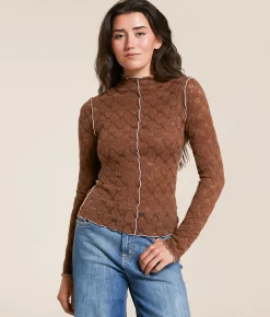 Tops | Miss Me Exposed Seam Lace Top Cocoa Brown