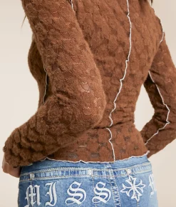 Tops | Miss Me Exposed Seam Lace Top Cocoa Brown