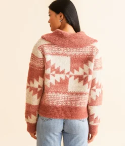 Tops | Miss Me Eyelash Aztec Sweater Raspberry Pink