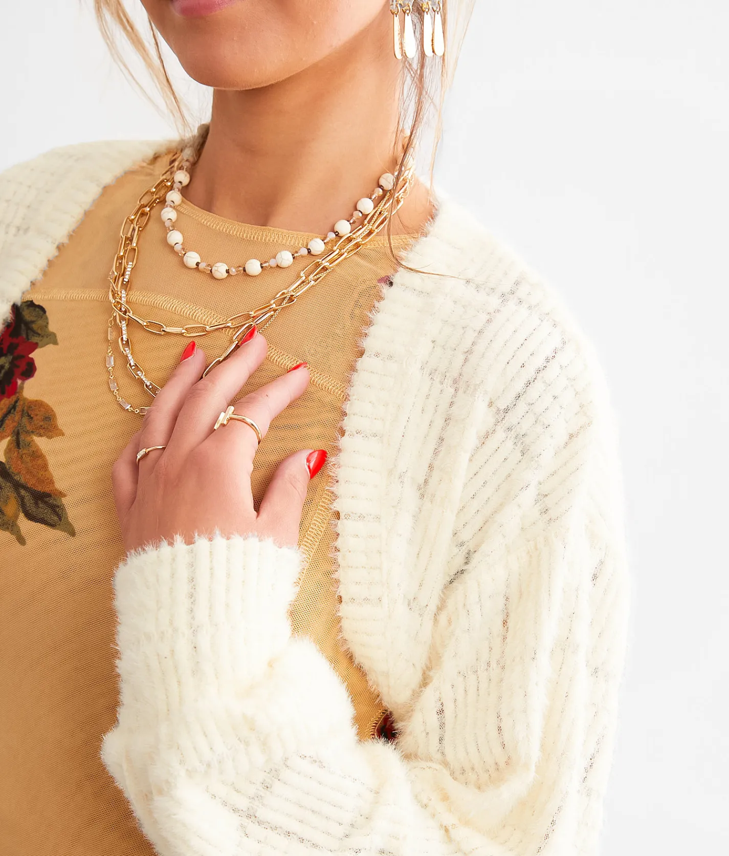 Tops | Acoa Eyelash Bolero Cropped Cardigan Sweater Cream