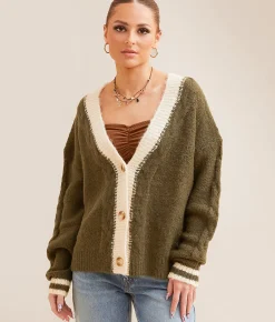 Tops | Gilded Intent Eyelash Cardigan Sweater Dark Olive