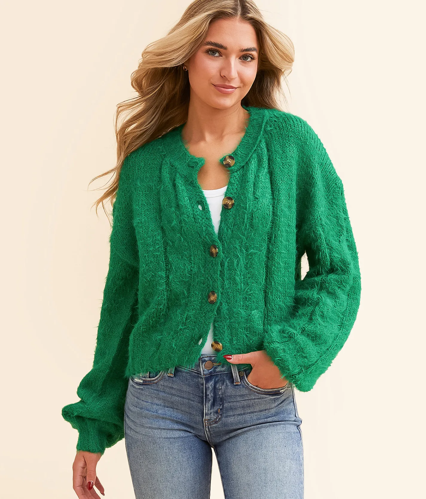 Tops | Hyfve Eyelash Cropped Cardigan Sweater Green