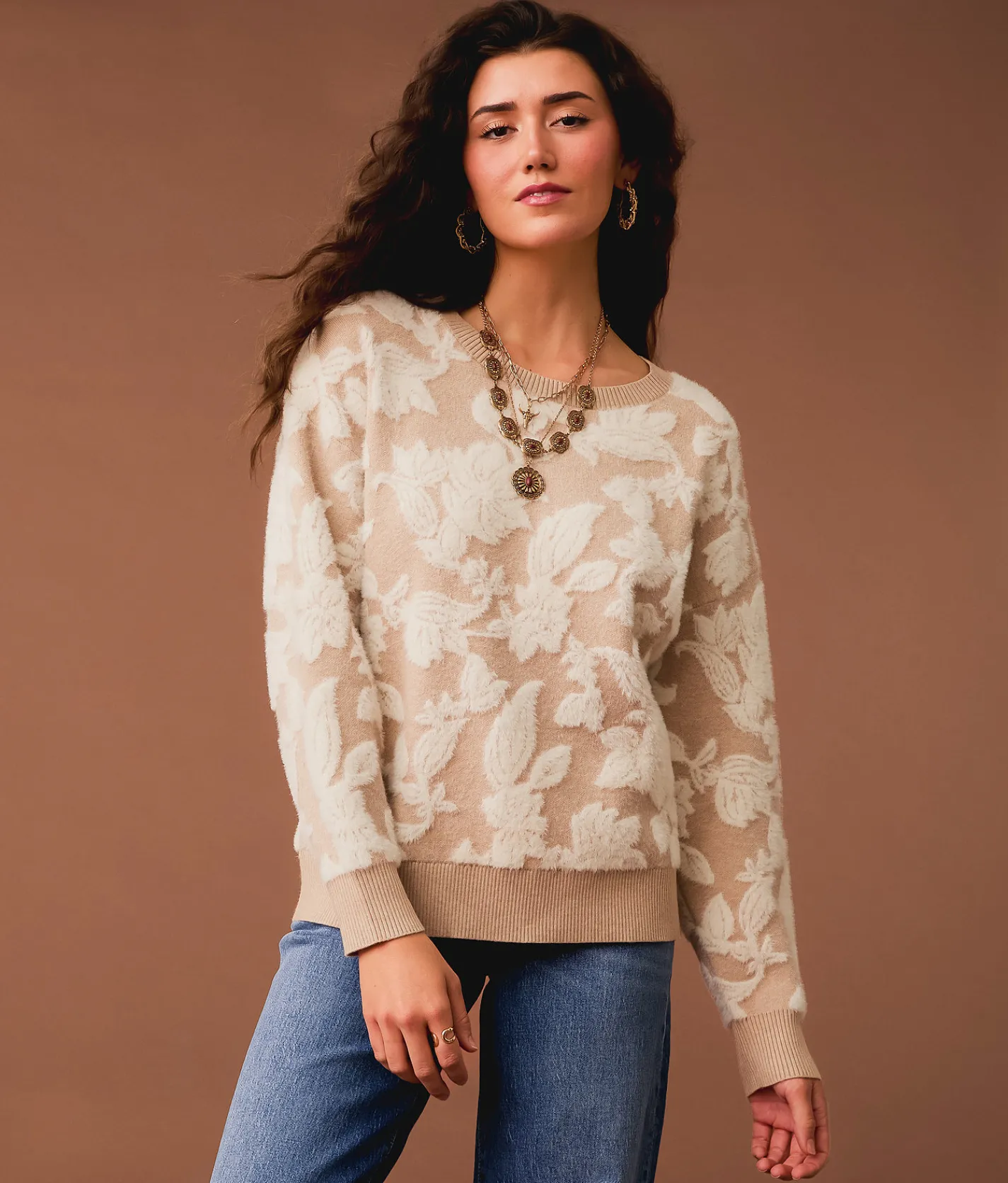 Gimmicks Eyelash Floral Sweater Cream Multi Clearance