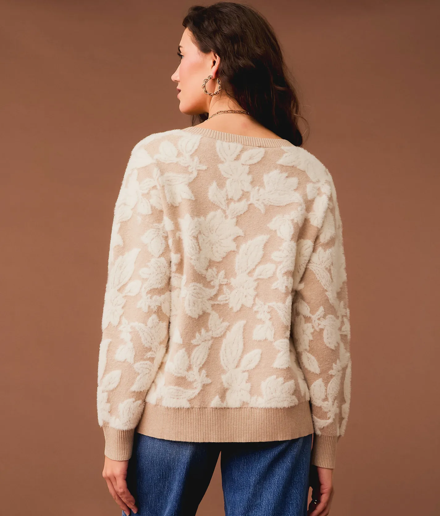 Gimmicks Eyelash Floral Sweater Cream Multi Clearance