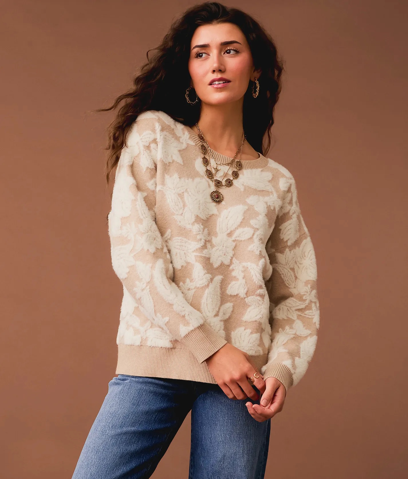 Gimmicks Eyelash Floral Sweater Cream Multi Clearance