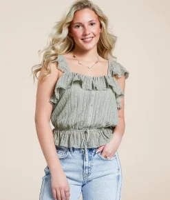 Tops | Willow & Root Eyelash Lace Flutter Tank Top Seagrass