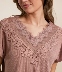 Tops | Daytrip Eyelash Lace Pieced Top Fusion Coral